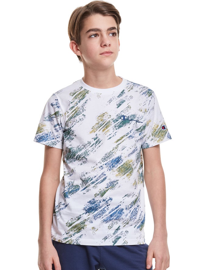 Champion T-Shirt Jongens - Wit/Blauw - Cotton Crayon Blur Print ( 649738-GER )